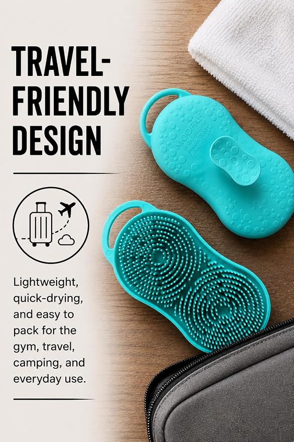 MOOFAH™ Body Scrubber- Deep Cleansing, Gentle Exfoliation for Smoother Skin, Soft-Touch Bristles, Made in USA by Chicago Comb, Easy Rinse, Quick-Dry (Aqua)