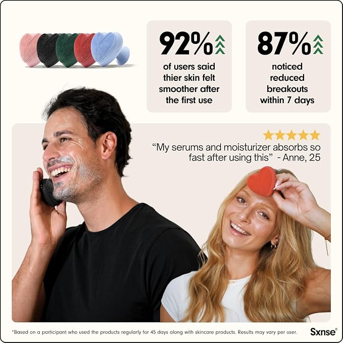 Heart Face Clean Pro⁺ - Electric Silicone Facial Scrubber for Acne with 7000+ Sonic Pulses - IPX7 Waterproof Rechargeable Exfoliator with Slip-Free Grip, 3 Speed Settings & Phthalate-Free - Arctic
