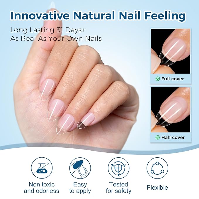 TOMICCA Extra Short Almond Nail Tips, 240pcs 12 Sizes, Soft Gel Tips | Half Matte Pre-Shaped Full Cover Clear Fake Nails, Acrylic Press on Nails for Extension, Beginners and Professional Salon