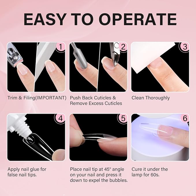 AILLSA Gel Nail Kit Solid Gel Nail Glue for Nail Tips with Nail Lamp | Upgrade Glue Gel for Fake Tips Press on Nails, Nail Extensions Kit with Portable Nail Lamp for Beginners