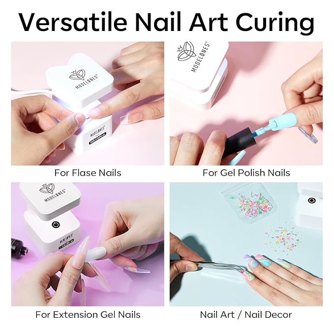 Modelones Cordless Mini UV Light for Gel Nails Flash Curing 2 Timers | White UV Light for Gel Nails Fast Extension System, Portable Manicure UV LED Light for Gel Nail Polish DIY Nail Art