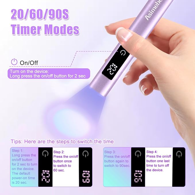 UV Light for Gel Nails, Mini UV Nail Lamp Hand held with Stand | Portable Small Nail Dryer Light for Gel Polish with 3 Timers, Rechargeable Cordless UV Light Nail for Fast Curing, Violet