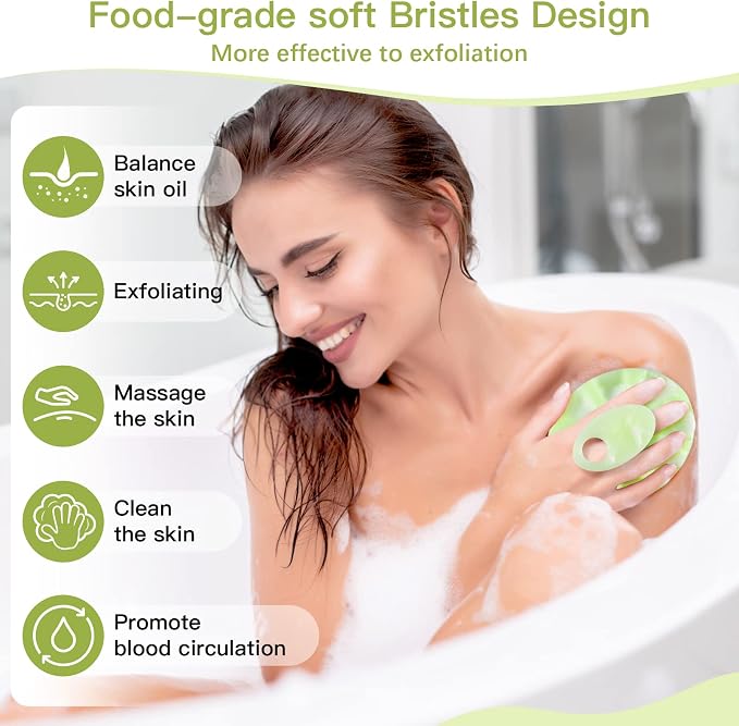 INNERNEED Silicone Body Cleansing Brush Exfoliating Scrubber, Green | Gentle Massage, Deep Clean, Hygienic Shower Scrub Brush Soft Bristles for All Skin Types, Easy to Hold