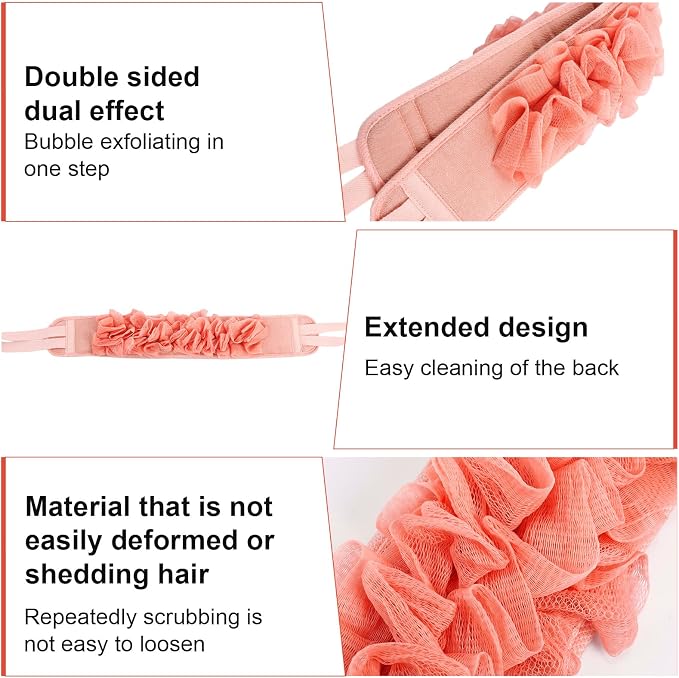 4 Pcs Exfoliating Back Scrubber for Shower Double Sided Exfoliating Washcloth with Strap Long Body Scrub Sponge Shower Loofah with Handle for Women Men Body Washing (Pastel Color)