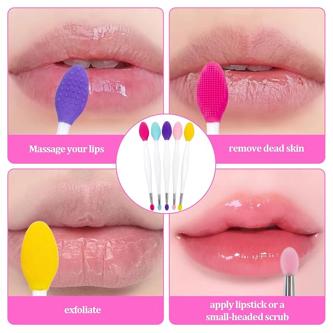 5 Pcs Lip Scrub Brush，3-in-1 Silicone Lip Scrub Tool for Dark Lips，Lip Scrubber Exfoliator,Double-Sided Silicone Lip Brush Tool for Exfoliating Lips