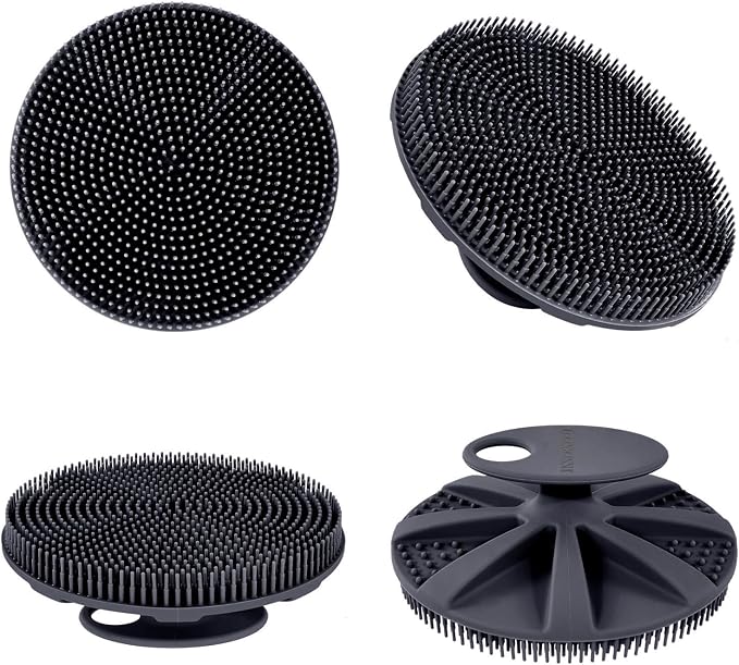 Food-Grade Silicone Body Scrubber Exfoliating & Massaging Bath Brush Black | INNERNEED Hygienic Shower Scrub Skin Wash Bath Tool for All Skin Types, Lathers Well, Longer Service Life
