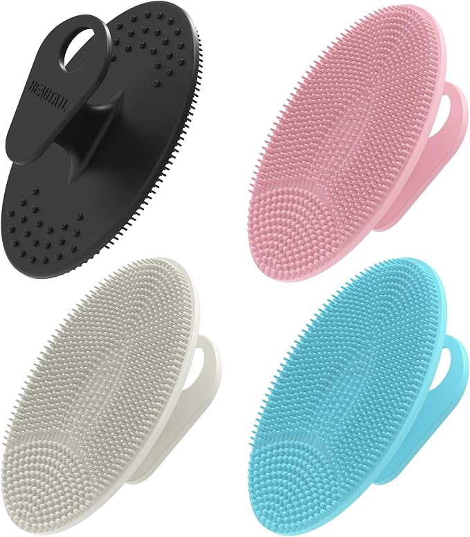 Silicone Face Scrubber 4 Pack, BEAUTAIL Manual Facial Cleansing Brush | Gentle Face Scrubber Exfoliator for Sensitive Skin, Skin Care Exfoliating Face Brush for Men and Women, Assorted Colors