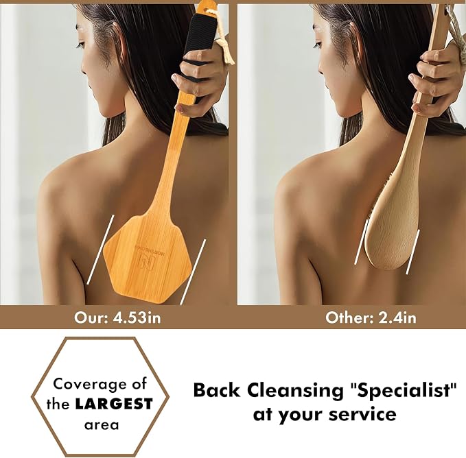 NORTHSONG Body Brush+Face Brush,Deep Cleaning Exfoliating Set,Gift Ready | Body brush,Large Head Bath Brush,17.72"Extra-Long,Curved Bamboo Handle,100% Boar Bristles,ideal for Elderly,Shoulder Pain