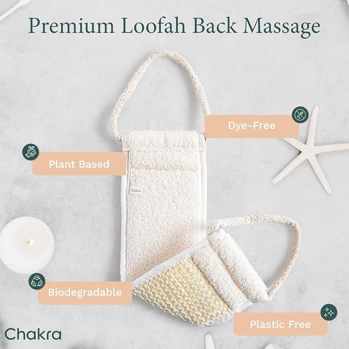 Chakra Sisal Fiber Exfoliating Back Scrubber Mitt - Deep Cleansing Massage Glove for Soft Skin, Essential Bath and Spa Accessory