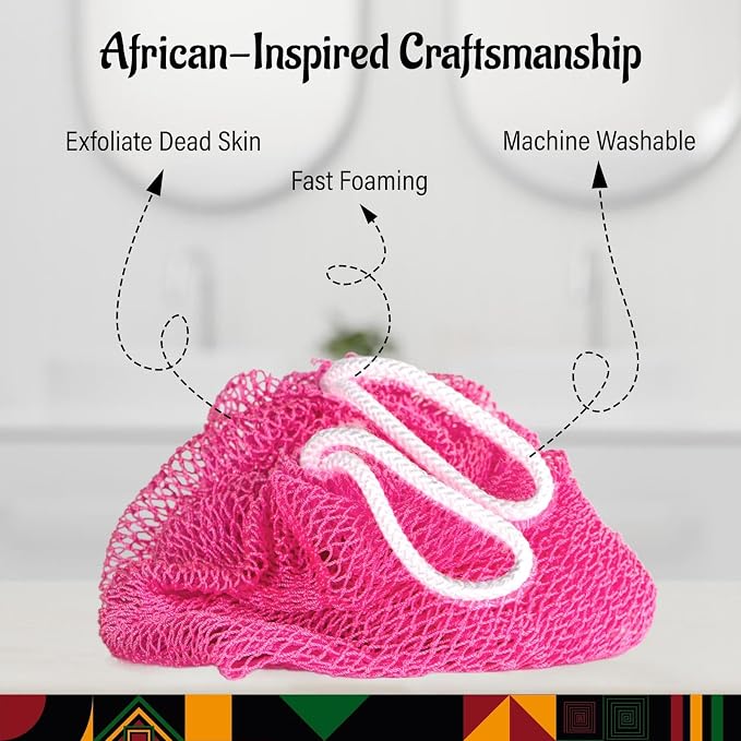Yiclick African Net Sponge Authentic with Knots 2 Pack - Exfoliating Washcloth Towel, Back Scrubber for Shower Bath, Exfoliating Body Scrubber Exfoliator, African Rags Wash Cloth Loofah Lufa Sponge