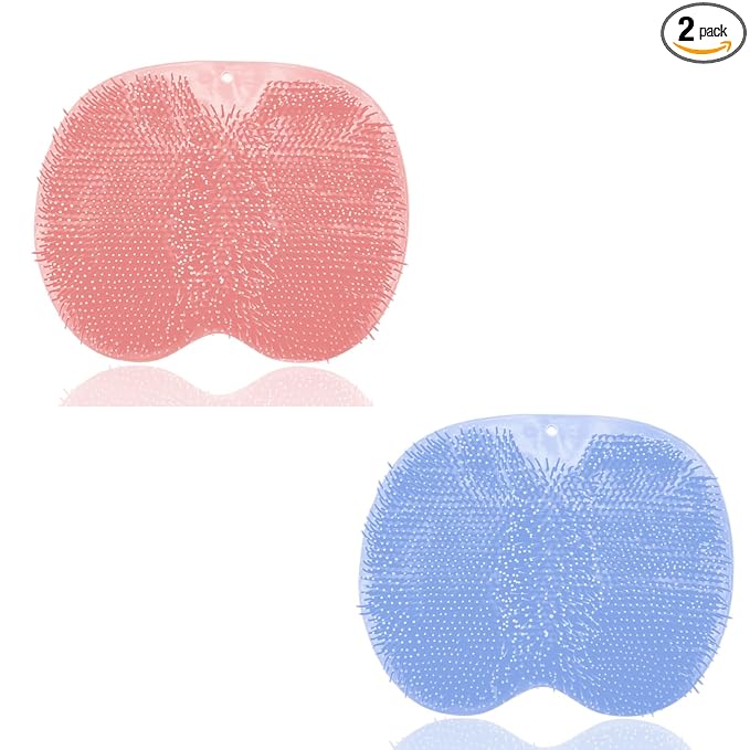 Shower Foot and Back Scrubber Mat,Wall Mounted Shower Foot Scrubber with Suction Cups,Exfoliating Silicone Massage Foot Cleaner for Shower(2pcs)