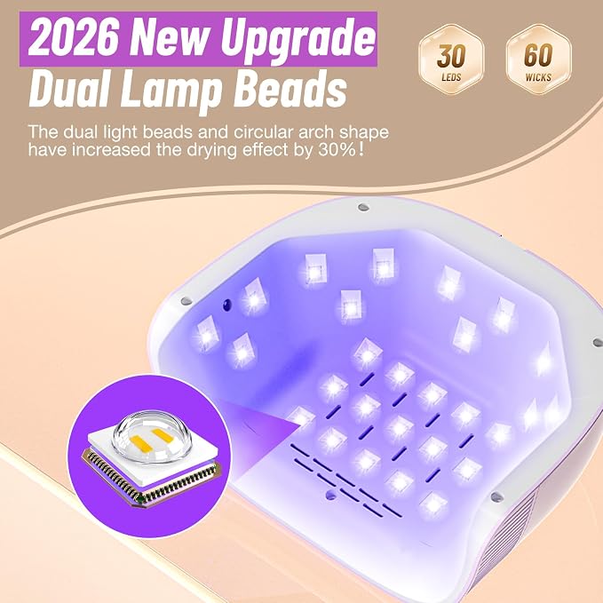 LadyMisty UV Nail Lamp - Fast Drying, UV Light for Gel Nails with 30 Dual Lamp Beads, 4 Timer, LCD Display, Energy Efficient LED Nail Light for Home & Salon(Purple)