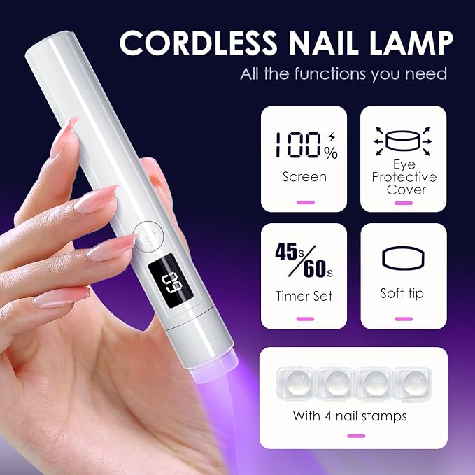 Mini UV Light for Nails,Portable Small Handheld UV Light for Gel Nails,Cordless Rechargeable Flash Cure Lamp,Squish Pen Gel Lamp with 4 Soft Tips 1 USB Cable,Nail Supplies/Tools