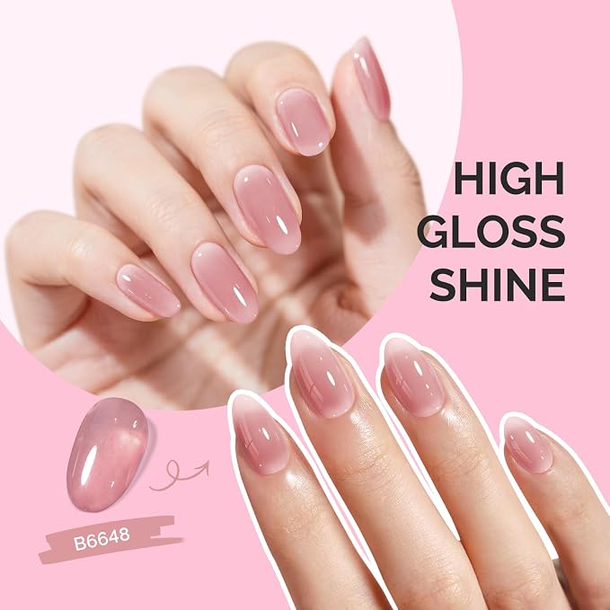 MelodySusie Jeweliver Jelly Gel Nail Polish, 0.5Fl.oz Airy Sheer Pink Gel Polish Soak Off UV LED Light Cure Gift for Women Manicure Nail Art DIY at Home B6648