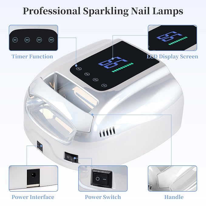 96W Rechargeable UV LED Nail Lamp, Cordless UV Light for Nails with LCD Display Auto Sensor, 4 Timer Setting and Smart Sensor Nail Dryer,Nail Cure Light with Removable Bottom(Sliver)