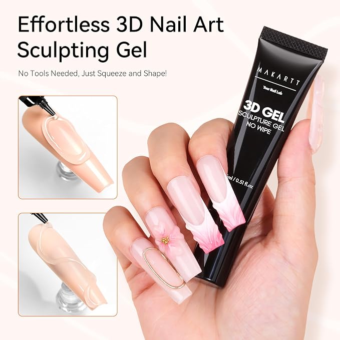Makartt 3D Nail Gel, 2 Pcs 15g Nail Sculpting Gel for Molding and Drawing | No Wipe, Clear Rhinestone Glue, Gems Decoration, Carving and Painting Nail Art