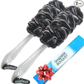 SHOWER BOUQUET Charcoal Back-Loofah-with-Handle | 2-Pack Loofa Stick Lufa | Bath-Sponge Brush Luffa | Long Handled Loofah on a Stick for Men & Women | Exfoliating Mesh Back Scrubber for Shower & Bath