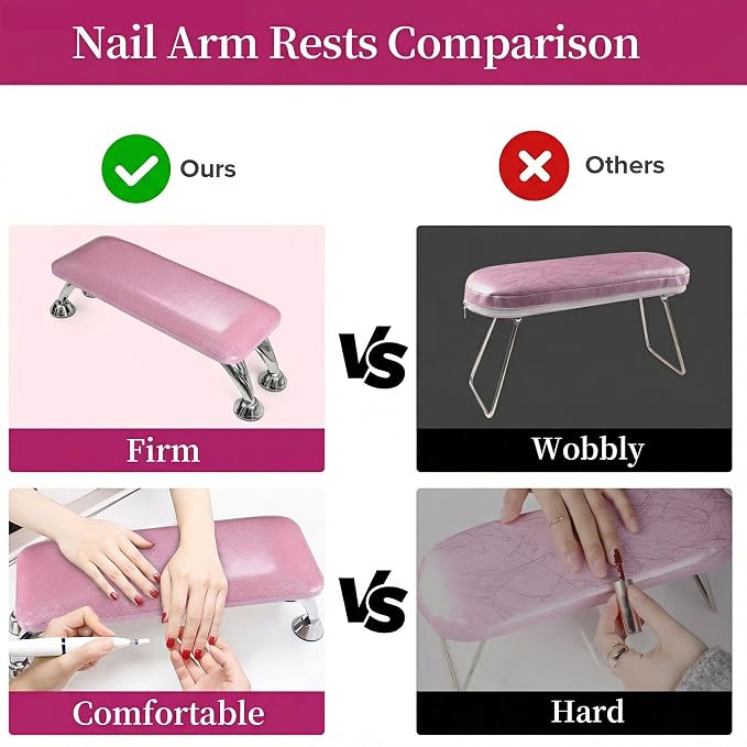 Arm Rest for Nails Tech, Easy Clean Nail Arm Rest, Reduce Back Pain for Nails Tech, Sturdy Support Armrest for Nails Fits UV LED Nail Lamp Underneath, Salon & Home Use (Pink Glitter)