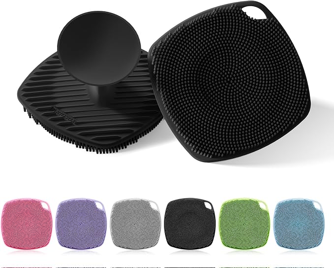 Silicone Body Scrubber, Bath Brush, Gentle Texture Exfoliating Body Scrubber for Men and Women On Sensitive Skin, Soft Scrubber Produces Build Up Lather, Deep Skin Clean (Black)