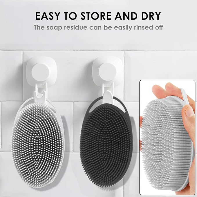 RamPula Silicone Body Scrubber, Silicone Loofah, Bath Cleaning Scrubber, Shower Sponge Glove, Exfoliating Body Brush for Wet or Dry Brushing, More Hygienic Than Traditional Loofah (Black and Grey)