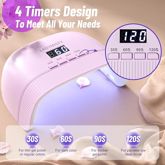 LadyMisty UV Nail Lamp - Fast Drying, UV Light for Gel Nails with 30 Dual Lamp Beads, 4 Timer, LCD Display, Energy Efficient LED Nail Light for Home & Salon(Purple)