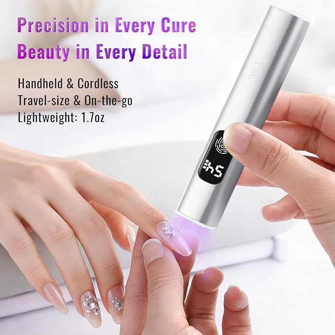 YSC Handheld UV Light for Nails, Cordless Flash Cure Lamp LCD Dual Timers | Portable mini uv nail lamp to flash cure soft gels, LCD dual timers, aluminum shell, 60 mins runtime, home & salon manicure