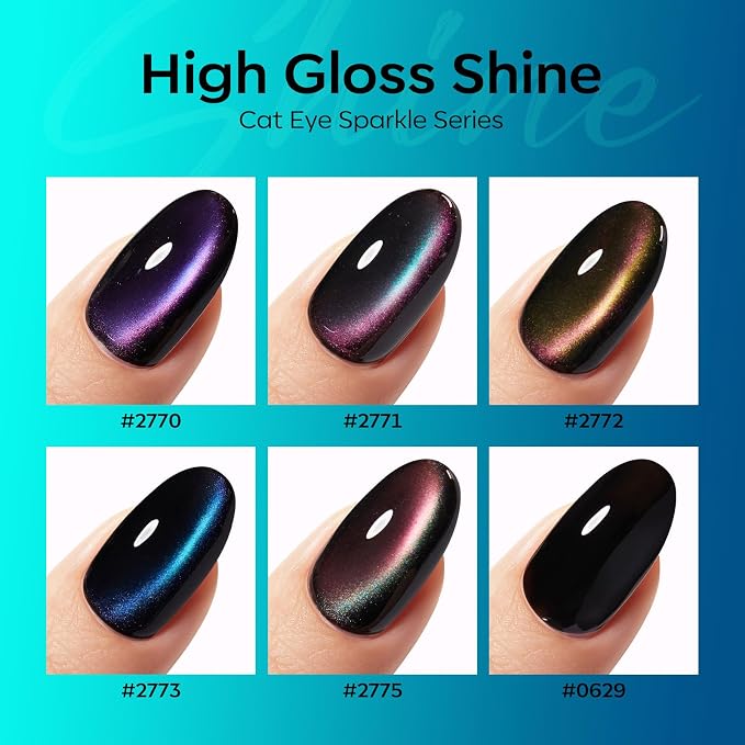 modelones Cat Eye Gel Nail Polish Set Glitter 6Colors Pink Blue Green