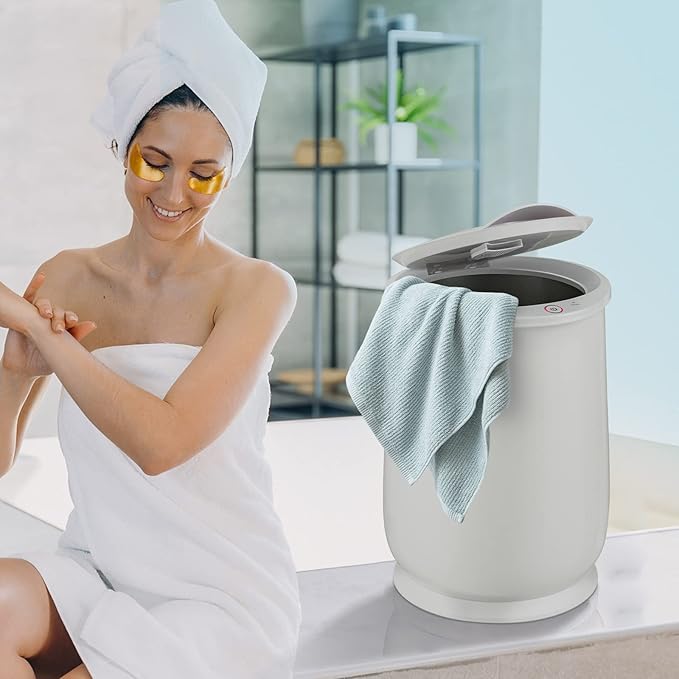 Giantex Towel Warmer Bucket for Bathroom, Portable Spa Hot Towel Heater, Flip-top Lid, Fragrance Holder, Auto Shut Off, 21L Large Towel Warmer Fits up to 2 Oversized Towels Bathrobes (Light Gray)
