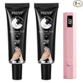 Solid Gel Nail Glue 30+30g w/Mini UV Lamp Acrylic Fake&Press OnNails | Strong, secure after cure, waterproof, long lasting, Mess-free & Easy use, Floral Scent, Safe & Gentle, Salon Quality at Home