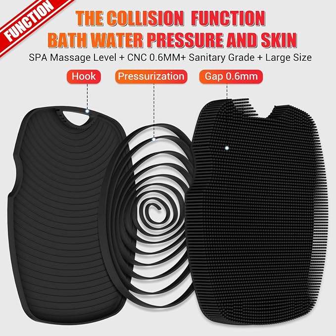 Canroom Silicone Bdoy Scrubber -Anti Zinc Infused-Exfoliating Shower Brush | Highly Elastic Bristles Exfoliator Silicone Shower Scrubber for Body,Cellulite Reduction,Blood Circulation-Black