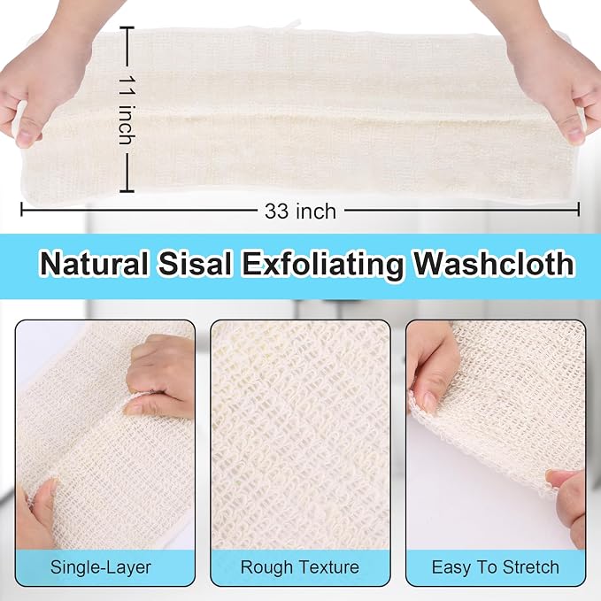 Exfoliating Loofah Washcloth Back Scratcher for Women, Natural Sisal Body Exfoliator Scrubber, Rough Sisal estropajos para el Cuerpo Deep Exfoliating Towel for Shower