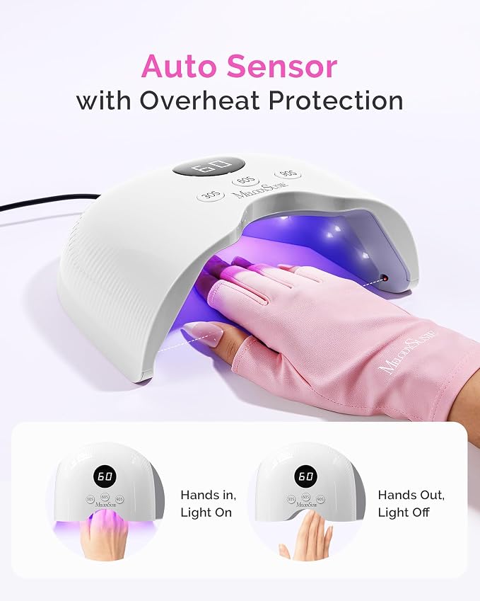 MelodySusie UV Nail Lamp P-Plus30A with UV Gloves for Gel Nail Polish | 24W,3 Timer Settings,Smart Sensor,LCD Display,30 UV/LED Beads,Builder Gel,Jelly Gel,Base Top Coat,for Beginners at Home