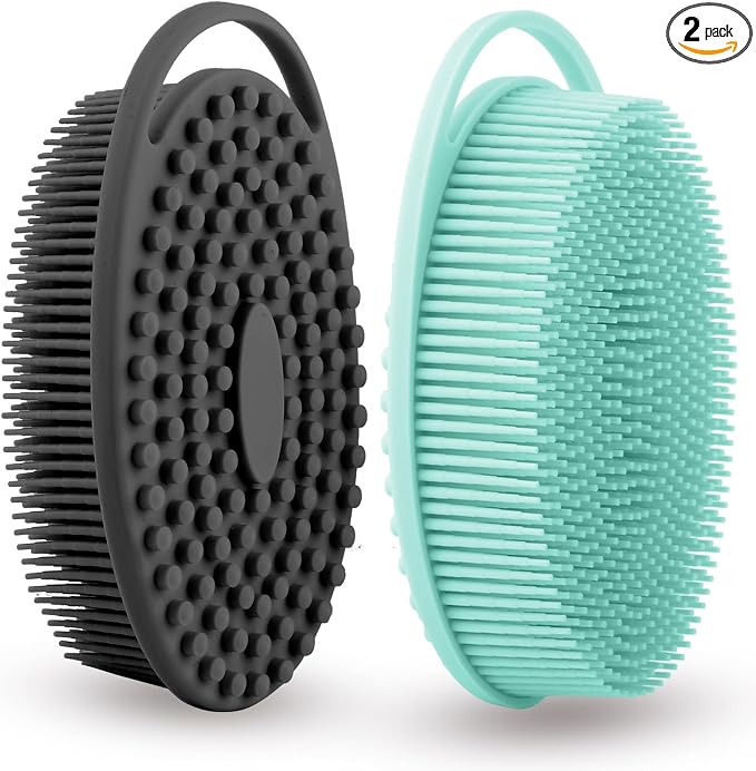 Silicone Body Scrubber 2 Pcs Silicone Loofah Exfoliating Body Scrubber for Men Women Soft Silicones Shower Scrubbers Double Sided Silicones Bath Bodys Brush for All Skin Lather Well, Black and Green