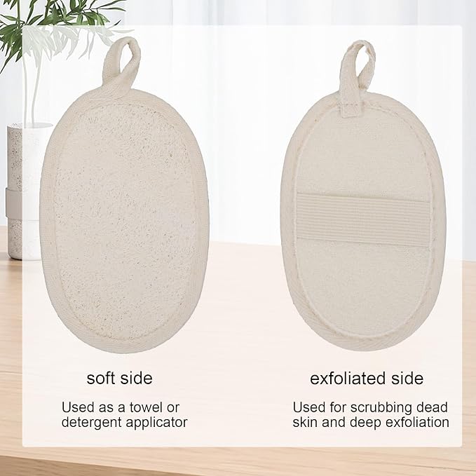 Natural Loofah Body Scrubber (3-Pack), Organic Luffa Exfoliating Bath Sponge for Women and Men, Soft & Eco-Friendly Shower Scrub for All Skin Types