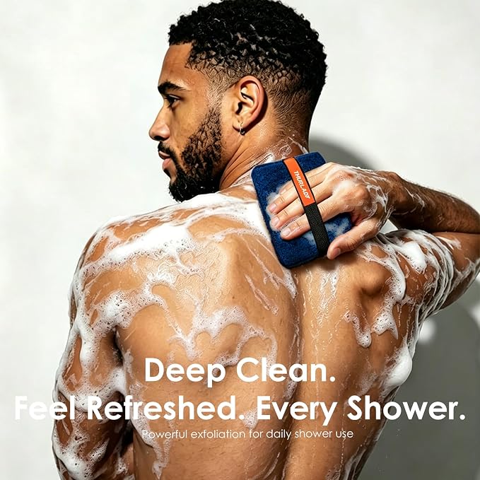 Exfoliating Body Scrubber, Rough Body Scrubber Exfoliator, 2 Pack | Large Exfoliating Bath Sponges for Shower, Loofah for Men and Women, Deep Cleansing, Reusable & Long-lasting, Navy