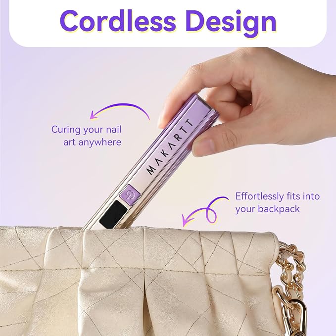 Makartt Handheld Mini UV Nail Lamp Flash Cure for Gel-X Tips & Nail Glue | Rechargeable Cordless UV Nial Light with LCD Display for Fast Flash Curing Gel Polish DIY Home and Salon Use, Gradient Purple
