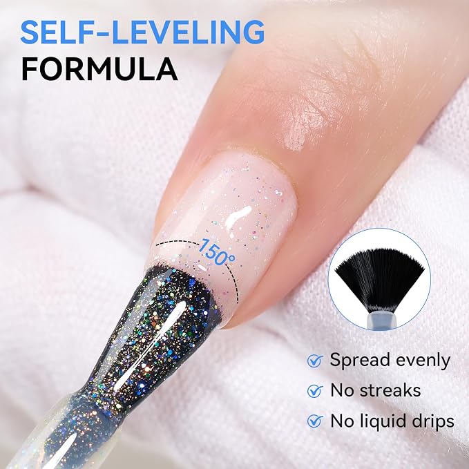 Makartt Glitter Gel Top Coat 15ML, Clear Glitter Effect | 2 in 1 No Wipe Top Coat & Glitter Gel Nail Polish, Saving Time, Soak Off UV LED Lamp Needed, Home DIY Salon Gift