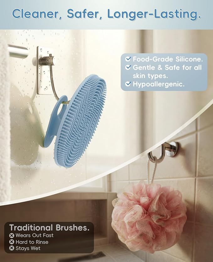 2 Pack Soft Silicone Body Scrubber, Exfoliating Skin Massage Shower Brush | Body Wash Bath Dry Skin Brushing Glove Loofah, Fit for Sensitive and All Kinds of Skin(Mint+Blue)