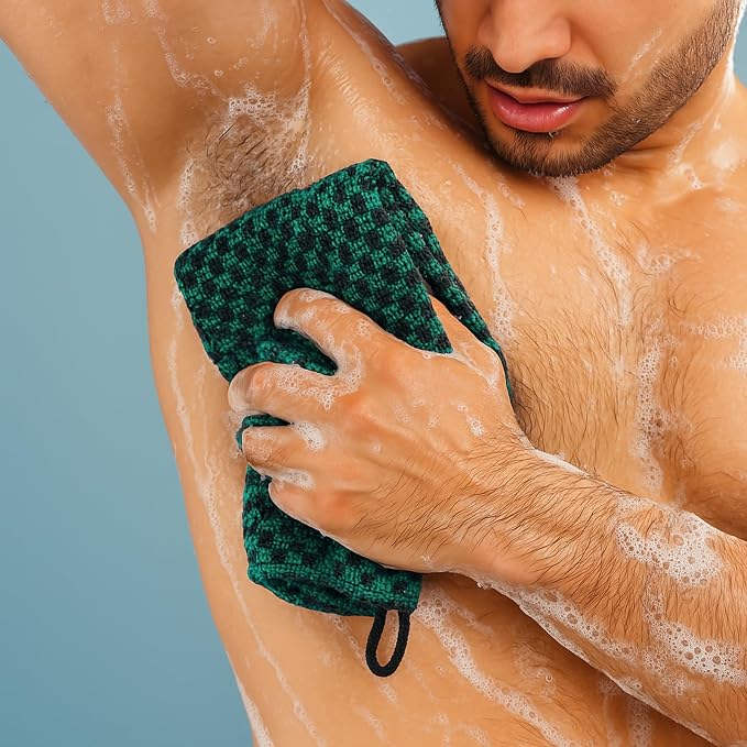 Yiclick Dual-Textured Exfoliating Washcloth Towel - Back Scrubber for Use in Shower Bath, Exfoliating Body Scrubber Exfoliator, Japanese Exfoliate Loofah Lufa Sponge Wash Cloth for Women Men