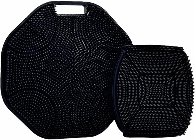 Silicone Body Scrubber & Face Scrubber Set, Shower Scrubber with Soft Bristles, Non-Slip Scrubbies for Body, Face Scrubber Exfoliator for Sensitive Skin(Black+Black)
