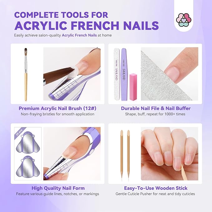 SAVILAND Acrylic Nail Kit, Keratin Acrylic Powder with French Tips | Complete tools everything for beginners, castor oil nail primer glue french tips rhinestones, DIY home salon