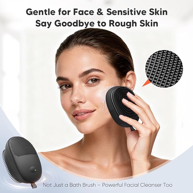 Electric Sonic Body Scrubber – Food-Grade Soft Silicone Shower Brush & Loofah Alternative, Gentle Exfoliating & Deep Cleaning, Removes Dry Skin, Boosts Circulation & Revives Skin Glow