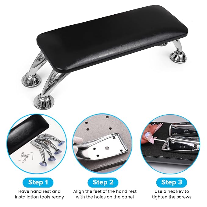 Arm Rest for Nails Tech, Easy Clean Nail Arm Rest, Reduce Back Pain for Nails Tech, Sturdy Support Armrest for Nails Fits UV LED Nail Lamp Underneath, Salon & Home Use (Black)