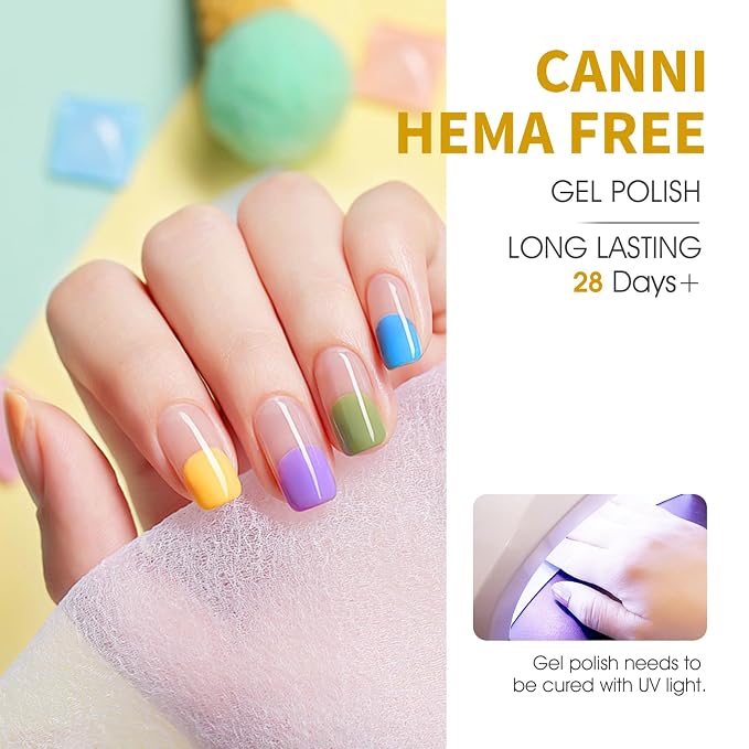 CANNI 9ML Gel Nail Polish Set, 6 Rainbow Shades UV LED Soak Off Gel Polish | Smooth Application • Highly Pigmented • Glossy Finish • Long-Lasting Wear • Nail Art • Salon DIY Manicure • Easy Application