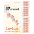 Heyhae Semi Cured Gel Nail Strips Salon Quality - Hey, You Off Today? | No UV Light Needed | Salon Quality, Easy Apply & Remove | 28 Strips, 1 Prep Pad, Nail File, Wooden Stick | Neutral Ombre