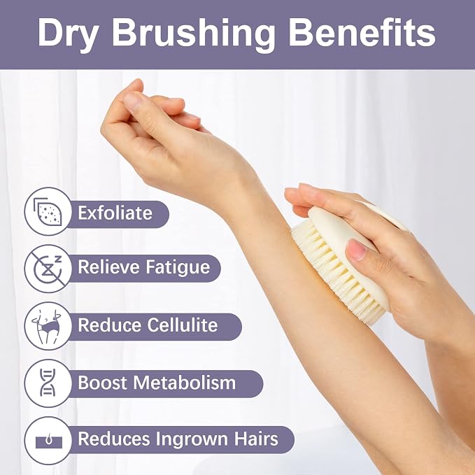 Dry Brushing Body Exfoliating Brush, Anti Slip Body Scrubber for Shower, Shower Body Cleaning Brush for Deep Cleansing & Soften Skin, Improve Circulation (Cream White)