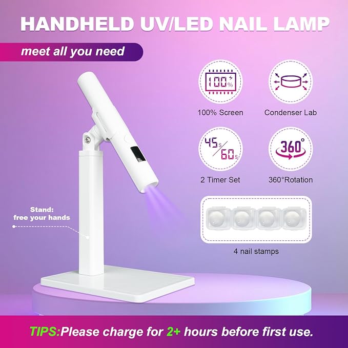 Mini UV Light for Nails, Portable LED Flash Cure Lamp for Gel Polish, Small Handheld Magnetic UV Pen for Single Finger, Nail Curing Lamp with Stand for Starter Salon DIY/Home Manicure/Travel