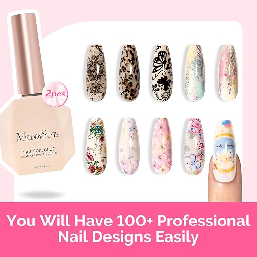MelodySusie Nail Foil Glue Gel for Nail Art Stickers and Stamping Plates | Strong Adhesion Soak Off UV Light Cure Gel Nail Polish 4PCS