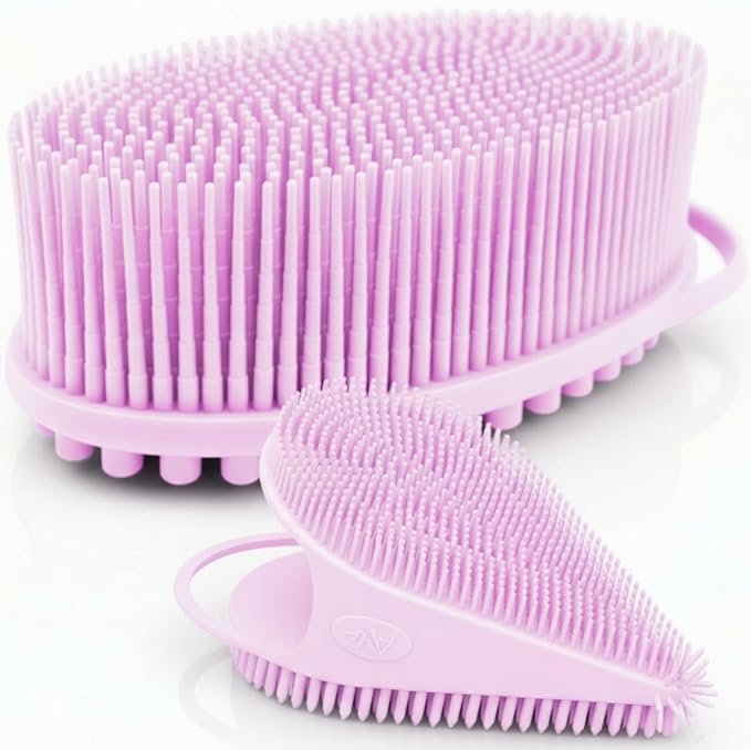 Avilana Premium Body Scrubber and Face Brush Set - Trusted Since 2017 - SGS Certified Silicone 2-in-1 Shower Kit, Dual Sided Gentle Exfoliating Loofah Alternative Sensitive Skin Women Men Gift