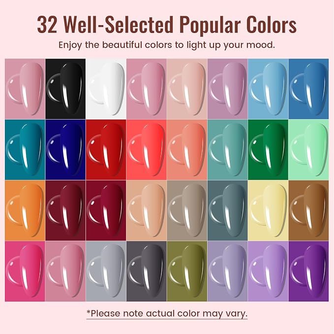 JODSONE Gel Nail Polish Kit with U V Light 32 Colors Gel Polish Nail + 4 Functional Adhesive Bottles Kit Soak Off Manicure Tools Gifts for Women